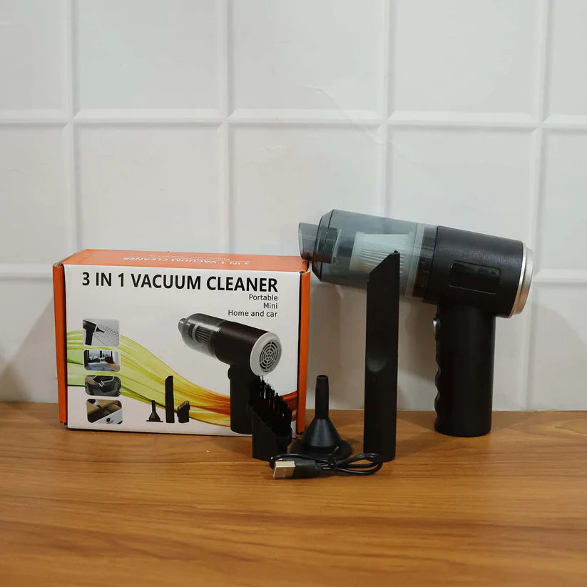 3-in-1 Mini Car Vacuum – Wireless, Rechargeable & Portable Cleaner