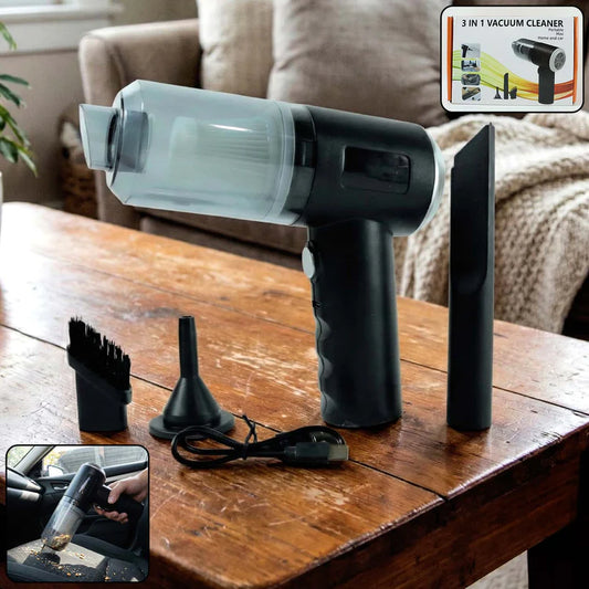 3-in-1 Mini Car Vacuum – Wireless, Rechargeable & Portable Cleaner