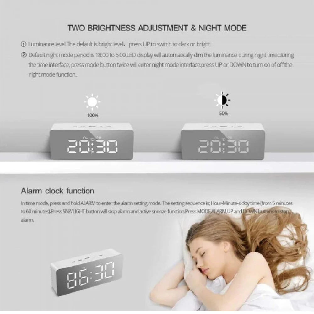 Multifunctional Mirror LED Digital Alarm Clock